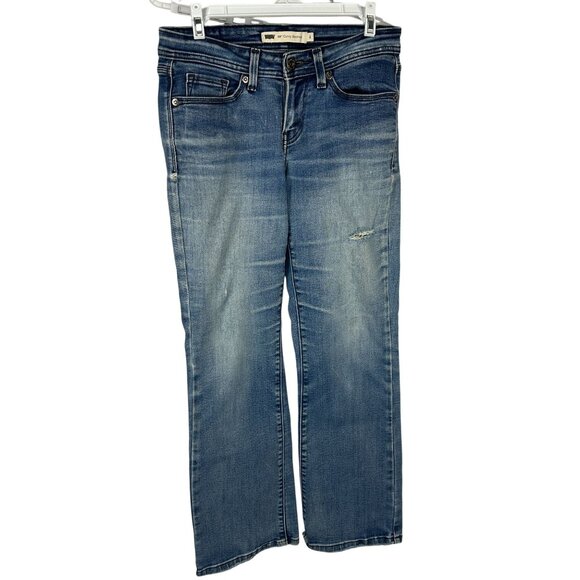Levis Womens 529 Curvy Bootcut Jeans W27 L30 Medium Wash Distressed Denim - Picture 1 of 10
